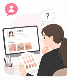 고객의 지난 네일 시술 디자인을 기억하려는 네일샵 원장님